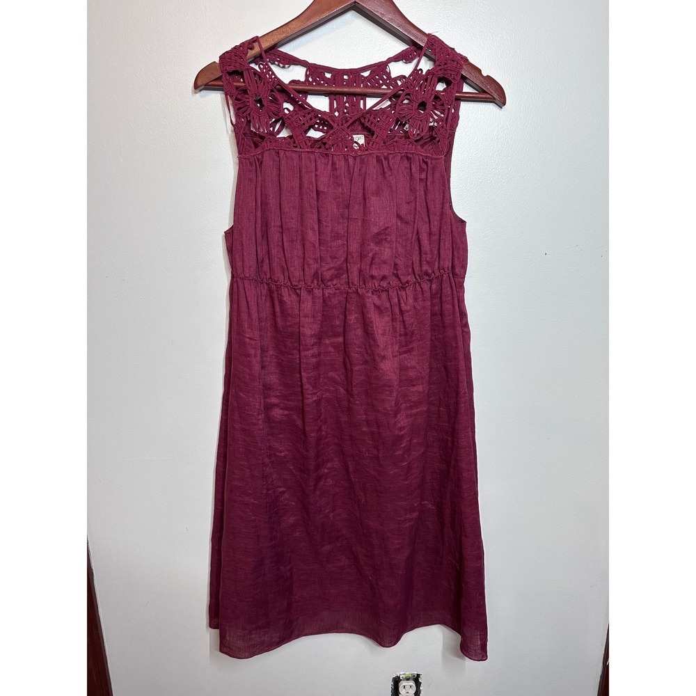 Max Studio Specialty Products Linen Silk Crochet Lace Dress Burgundy M